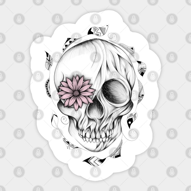 Poetic Wooden Skull Pink Version Sticker by LouJah69